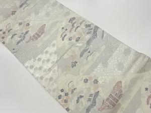 リサイクル　民家に風景模様織出し袋帯